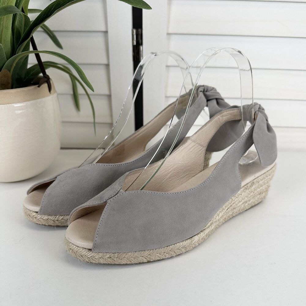 Eric‎ Michael Gray Slingback Wedge Peep Toe Sandal Comfort Shoe EU 39 US 8.5-9